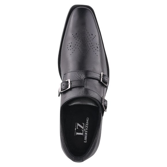 LIBERTYZENO Black Leather Oxford Style Monk Straps - Picture 4 of 7